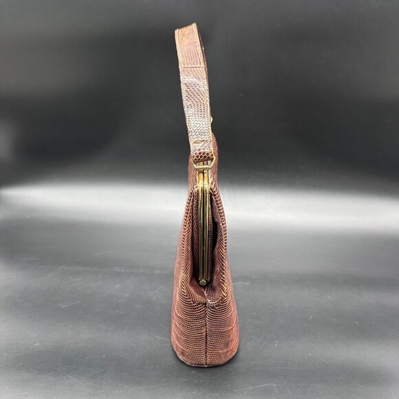 Vintage Purse Crocodile Alligator Lizard Leather Handbag Lesco Mid Century Brown - Picture 5 of 16